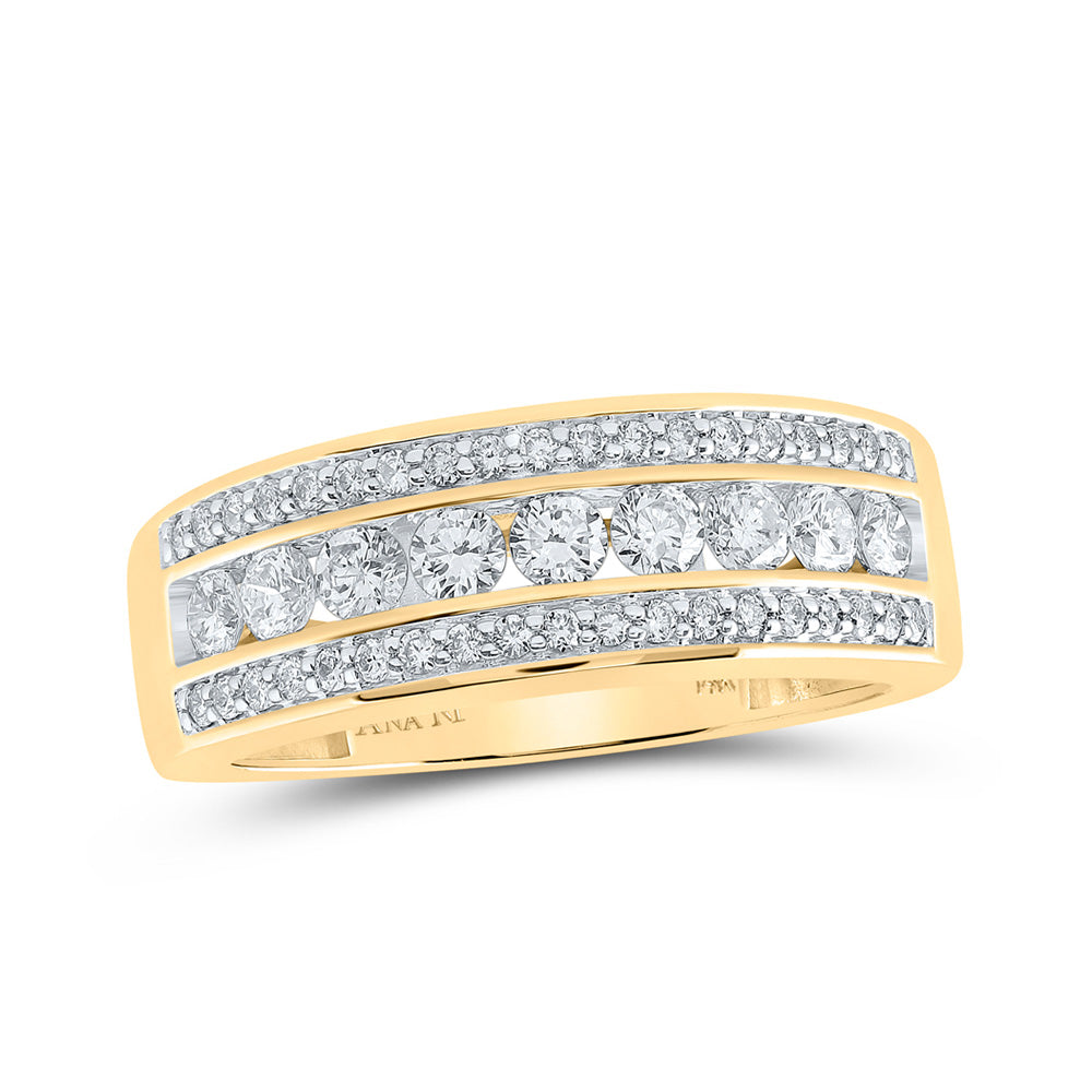 14kt Yellow Gold Mens Round Diamond Triple Row Band Ring 1 Cttw