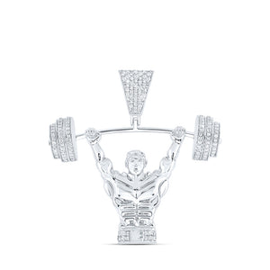 10kt White Gold Mens Round Diamond Weight Lifter Charm Pendant 5/8 Cttw