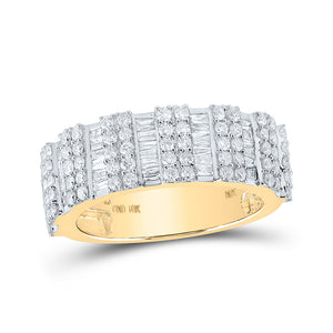 10kt Yellow Gold Mens Round Diamond Baguette Band Ring 1-7/8 Cttw