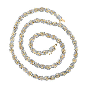 10kt Yellow Gold Mens Round Diamond 22-inch Rope Chain Necklace 16-3/4 Cttw