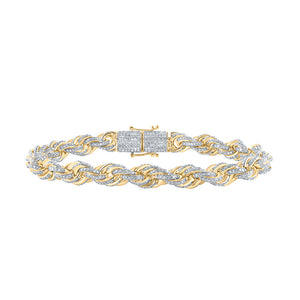 10kt Yellow Gold Mens Round Diamond 8.5-inch Rope Chain Bracelet 7-1/2 Cttw