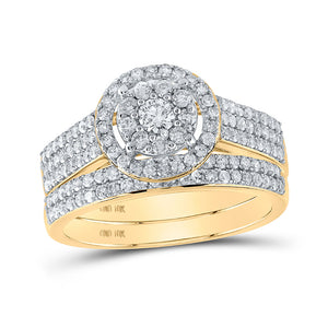 10kt Yellow Gold Round Diamond Cluster Bridal Wedding Ring Band Set 3/4 Cttw