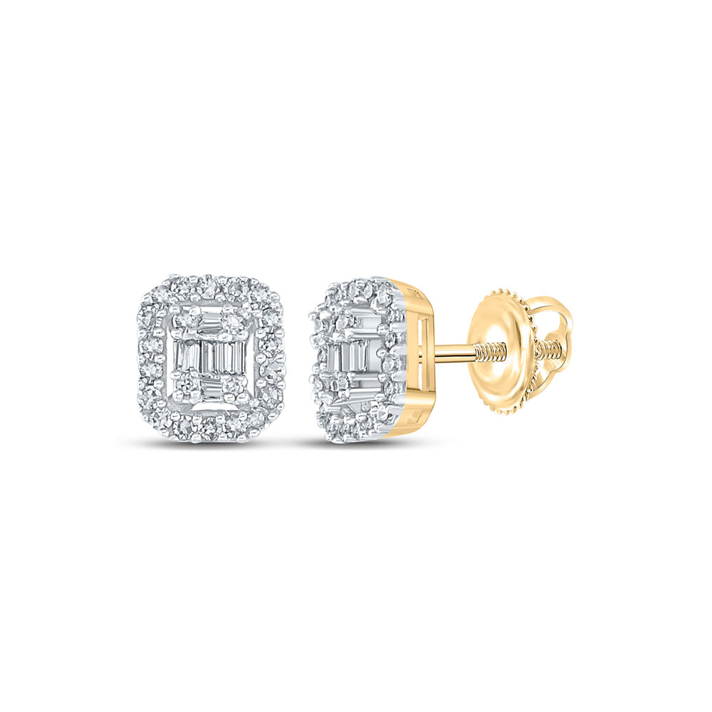 14kt Yellow Gold Mens Baguette Diamond Cluster Earrings 1/4 Cttw