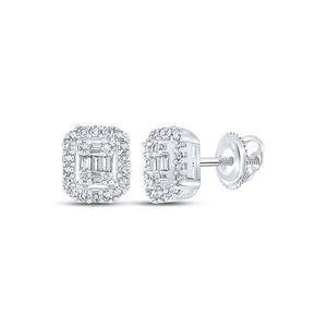 14kt White Gold Womens Baguette Diamond Cluster Earrings 1/4 Cttw