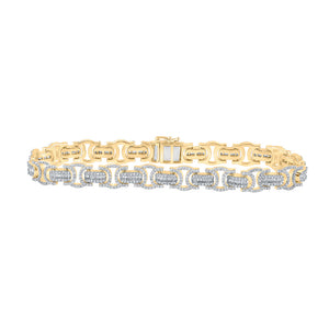14kt Yellow Gold Mens Round Diamond 8.5-inch Flat Byzantine Link Bracelet 3-3/4 Cttw