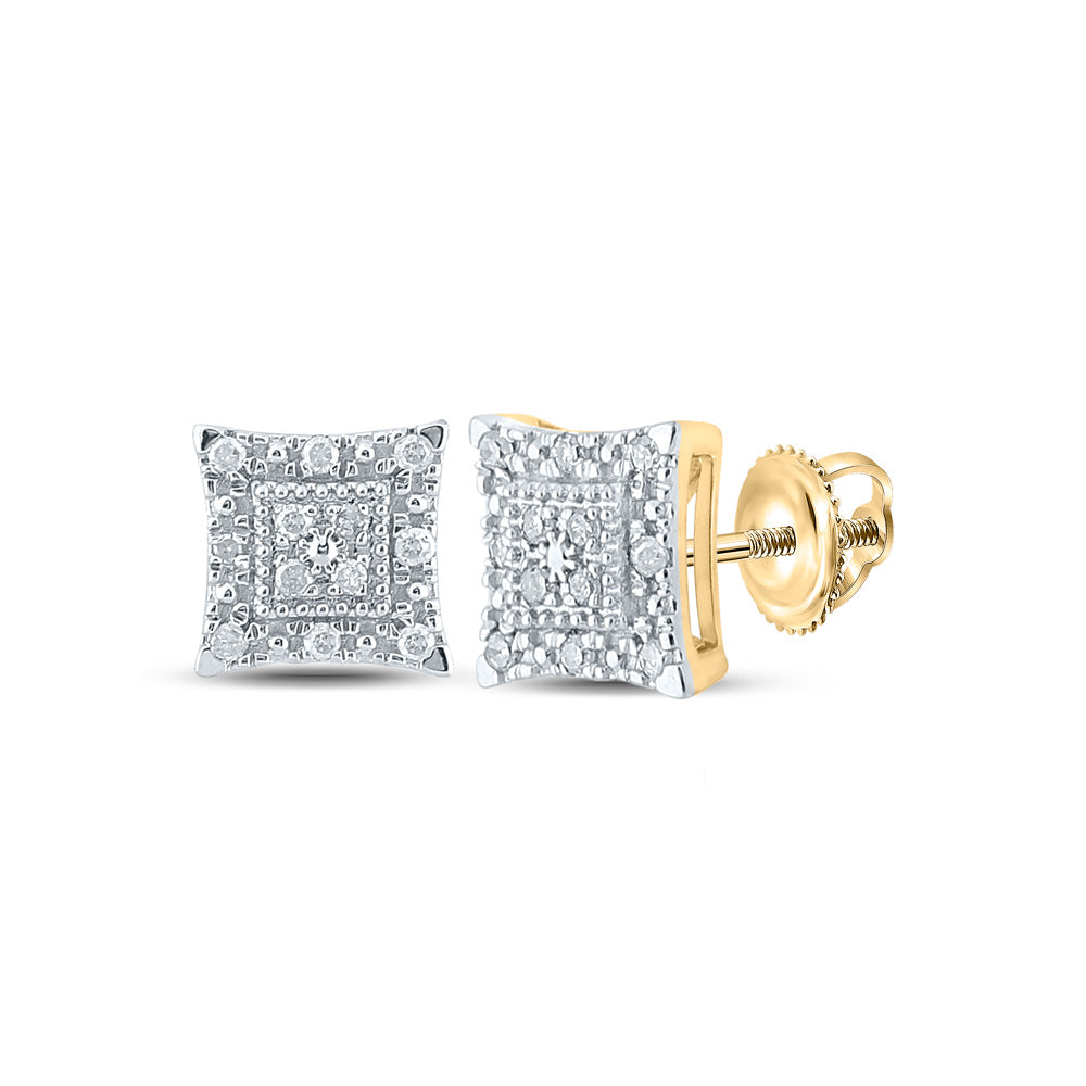 14kt Yellow Gold Womens Round Diamond Square Earrings 1/8 Cttw