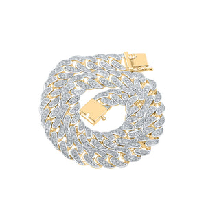 14kt Yellow Gold Mens Round Diamond Cuban 10-inch Link Bracelet 2-1/3 Cttw
