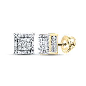 14kt Yellow Gold Womens Round Diamond Square Earrings 1/2 Cttw