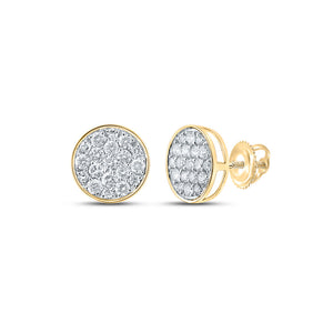 14kt Yellow Gold Mens Round Diamond Button Cluster Earrings 1/2 Cttw