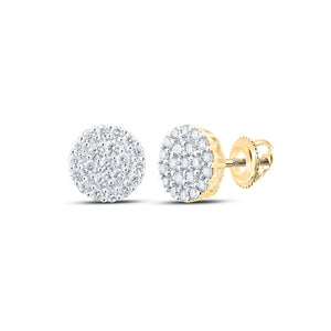 14kt Yellow Gold Mens Round Diamond Cluster Earrings 1-1/4 Cttw