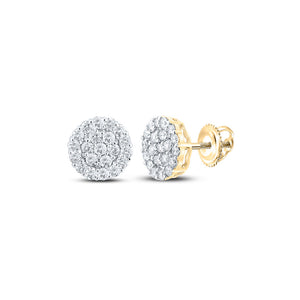 14kt Yellow Gold Mens Round Diamond Cluster Earrings 1-3/8 Cttw