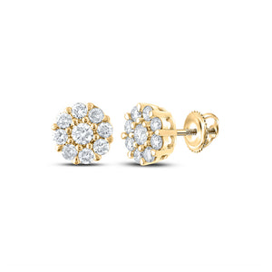 14kt Yellow Gold Mens Round Diamond Cluster Earrings 5/8 Cttw
