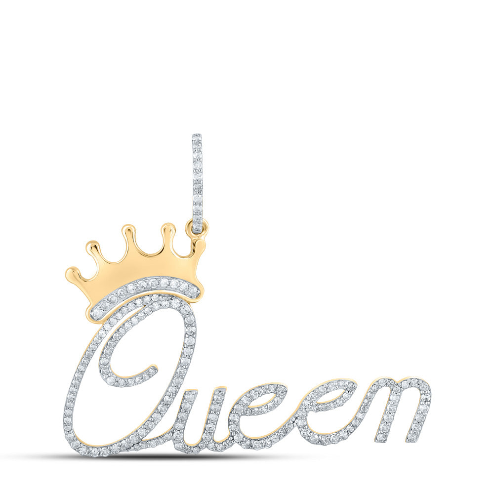 14kt Yellow Gold Womens Round Diamond Queen Crown Crown Pendant 3/4 Cttw
