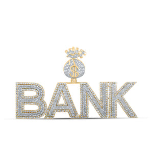 14kt Two-tone Gold Mens Round Diamond BANK Money Bag Charm Pendant 3-7/8 Cttw