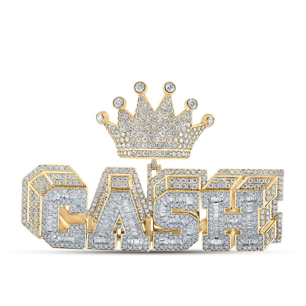 14kt Yellow Gold Mens Baguette Diamond CASH Crown Charm Pendant 8-1/5 Cttw