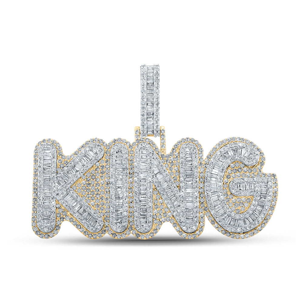 14kt Two-tone Gold Mens Baguette Diamond KING Charm Pendant 5-1/4 Cttw