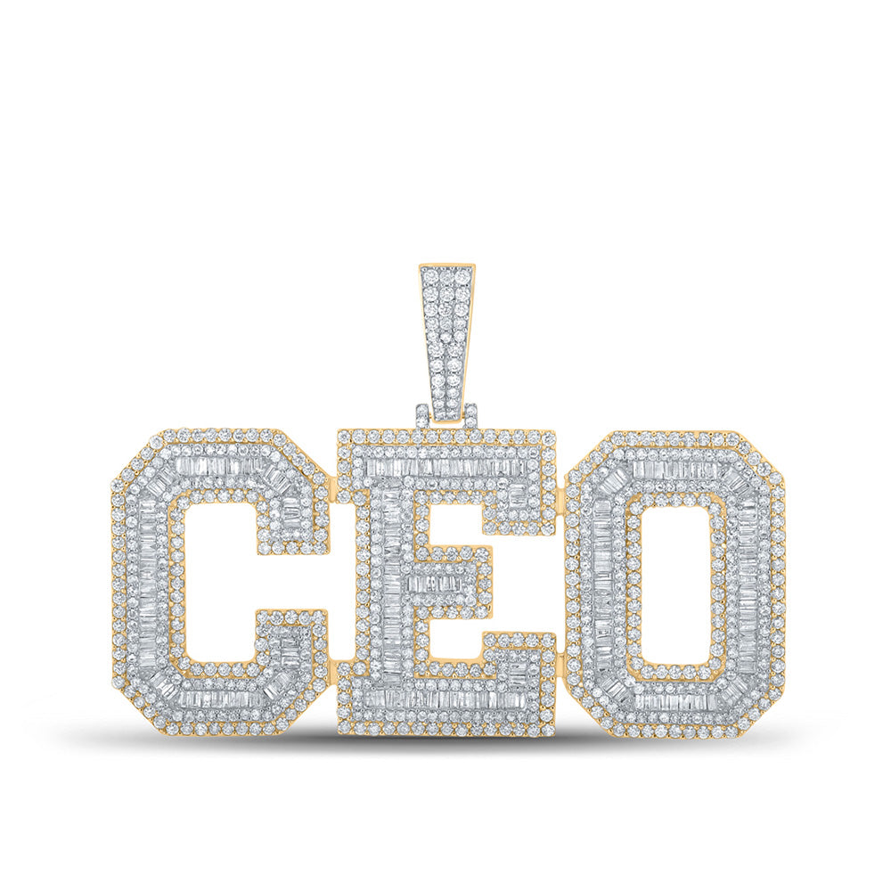 14kt Yellow Gold Mens Baguette Diamond CEO Charm Pendant 6-3/4 Cttw