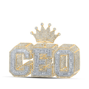 14kt Yellow Gold Mens Baguette Diamond CEO Crown Charm Pendant 6 Cttw