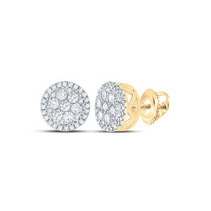 14kt Yellow Gold Mens Round Diamond Cluster Earrings 3/8 Cttw