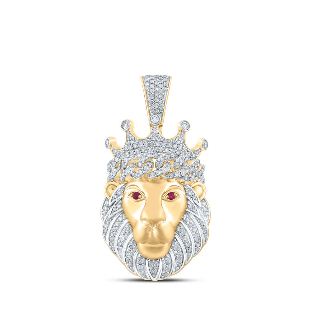 14kt Yellow Gold Mens Round Diamond Lion Crown Charm Pendant 2 Cttw
