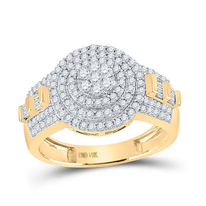 14kt Two-tone Gold Mens Round Diamond Cluster Ring 1-1/5 Cttw