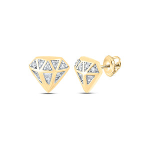 14kt Yellow Gold Mens Baguette Diamond Gem Fashion Earrings 1/3 Cttw
