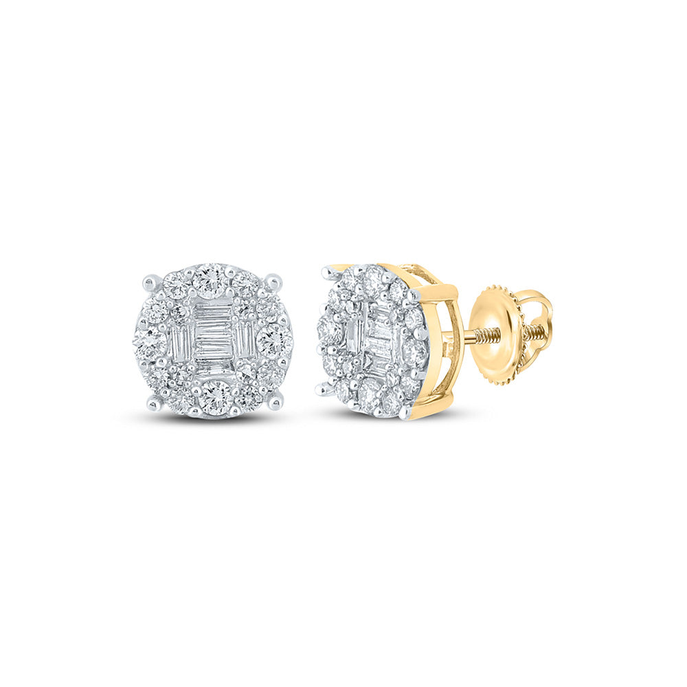 14kt Yellow Gold Mens Baguette Diamond Cluster Earrings 5/8 Cttw