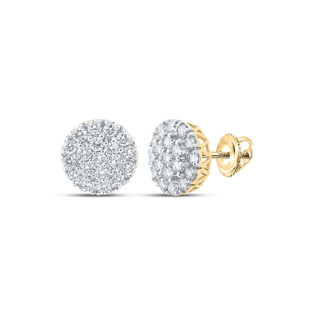 14kt Yellow Gold Mens Round Diamond Cluster Earrings 1-5/8 Cttw
