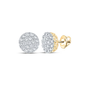 14kt Yellow Gold Mens Round Diamond Cluster Earrings 1 Cttw