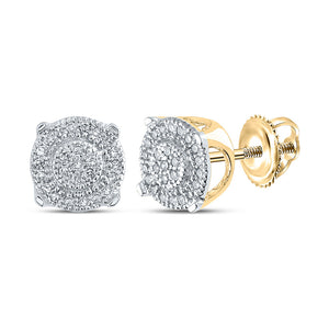 14kt Yellow Gold Mens Round Diamond Cluster Earrings 1/8 Cttw