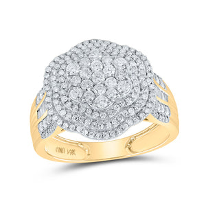 14kt Yellow Gold Mens Round Diamond Cluster Ring 1-1/2 Cttw
