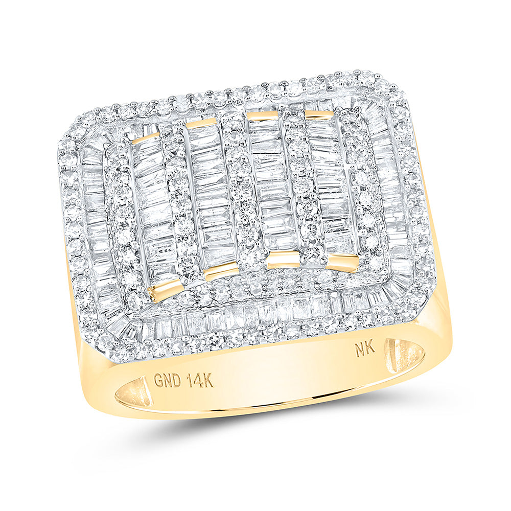 14kt Yellow Gold Mens Baguette Diamond Cluster Ring 2-1/3 Cttw