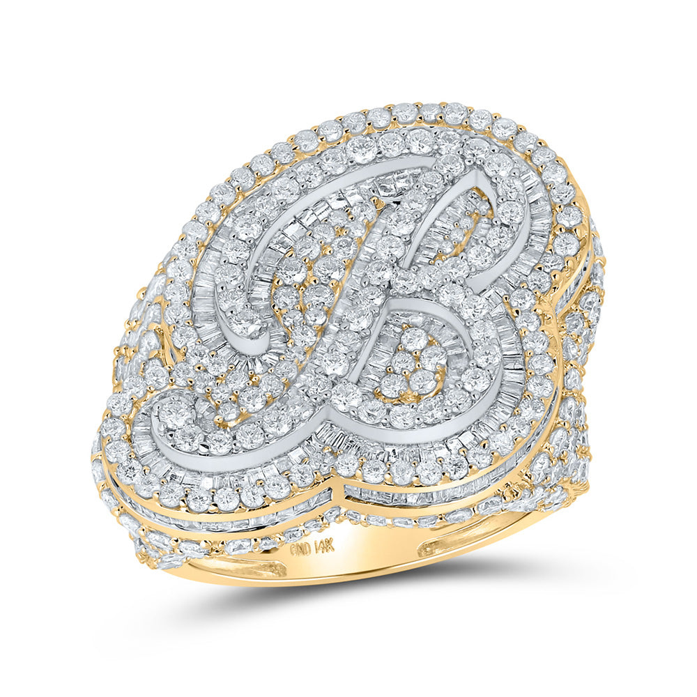 14kt Two-tone Gold Mens Round Diamond B Initial Letter Ring 8-1/2 Cttw