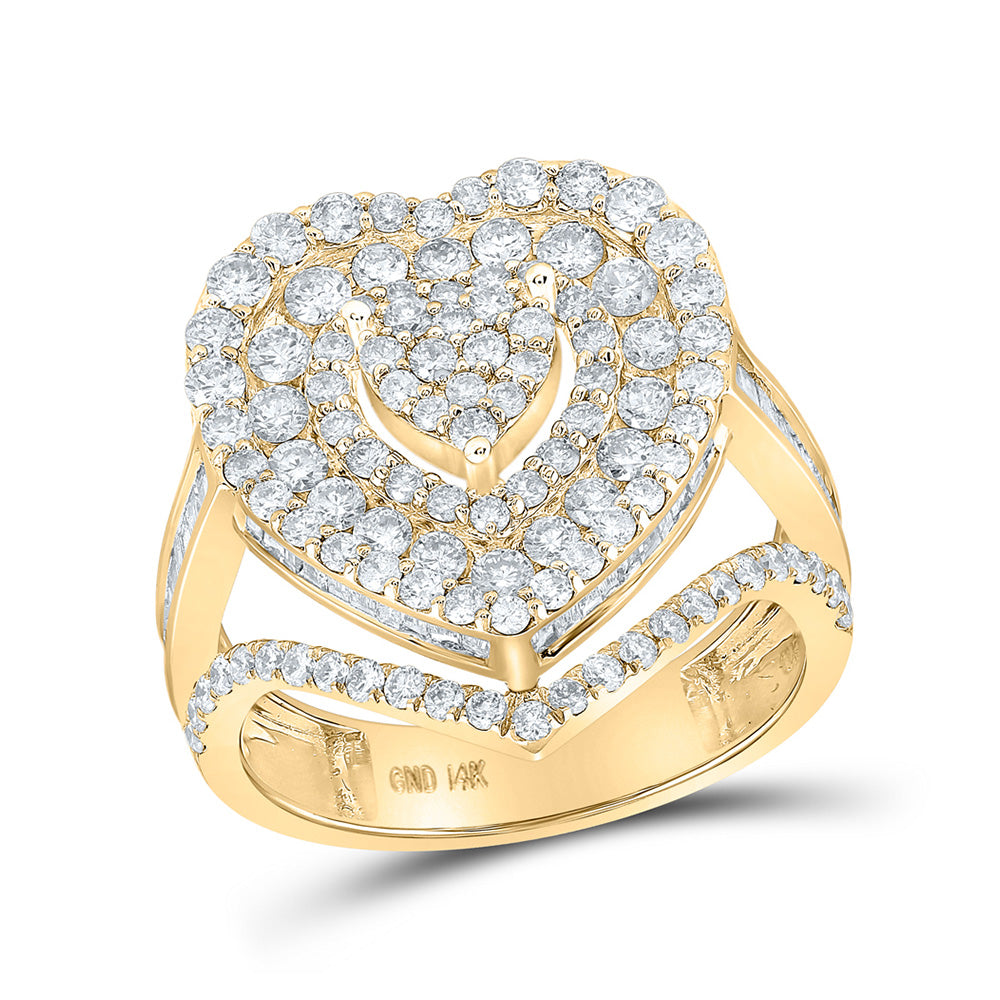 14kt Yellow Gold Womens Round Diamond Heart Ring 2-3/8 Cttw