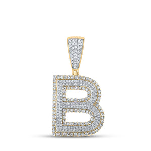 14kt Two-tone Gold Mens Round Diamond B Initial Letter Charm Pendant 1 Cttw