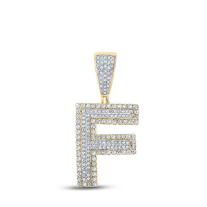 14kt Two-tone Gold Mens Round Diamond F Initial Letter Charm Pendant 3/4 Cttw