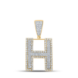 14kt Two-tone Gold Mens Round Diamond H Initial Letter Charm Pendant 7/8 Cttw