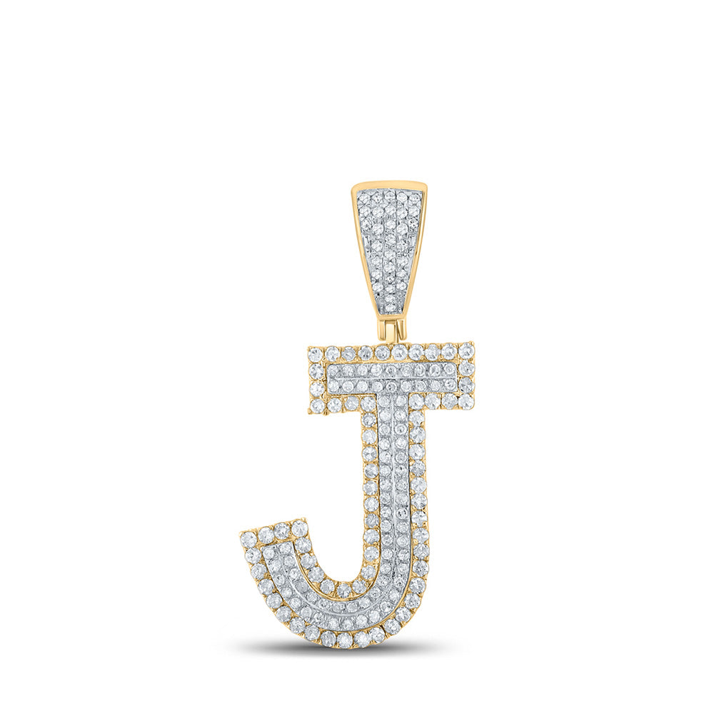14kt Two-tone Gold Mens Round Diamond J Initial Letter Charm Pendant 3/4 Cttw