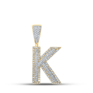 14kt Two-tone Gold Mens Round Diamond K Initial Letter Charm Pendant 7/8 Cttw