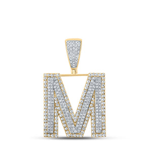 14kt Two-tone Gold Mens Round Diamond M Initial Letter Charm Pendant 1-1/5 Cttw