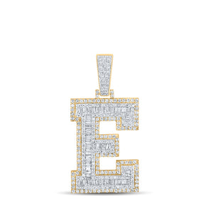 14kt Two-tone Gold Mens Baguette Diamond E Initial Letter Charm Pendant 2 Cttw
