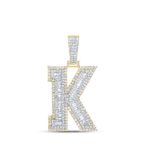14kt Two-tone Gold Mens Baguette Diamond K Initial Letter Charm Pendant 1-7/8 Cttw