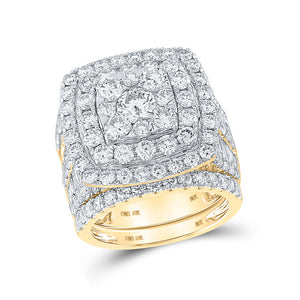 10kt Yellow Gold Round Diamond Halo Bridal Wedding Ring Band Set 6 Cttw