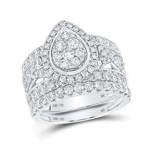 10kt White Gold Round Diamond Teardrop Bridal Wedding Ring Band Set 2-3/4 Cttw