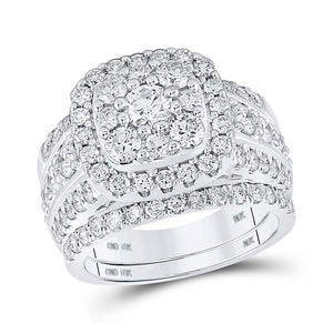 10kt White Gold Round Diamond Halo Bridal Wedding Ring Band Set 3 Cttw