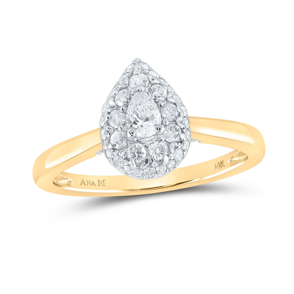 14kt Yellow Gold Pear Diamond Halo Bridal Wedding Engagement Ring 1/2 Cttw