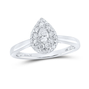 14kt White Gold Pear Diamond Halo Bridal Wedding Engagement Ring 1/2 Cttw
