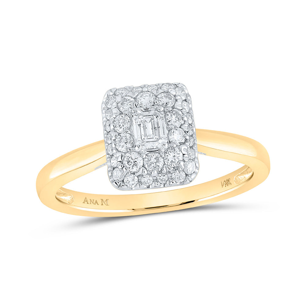 14kt Yellow Gold Emerald Diamond Halo Bridal Wedding Engagement Ring 1/2 Cttw