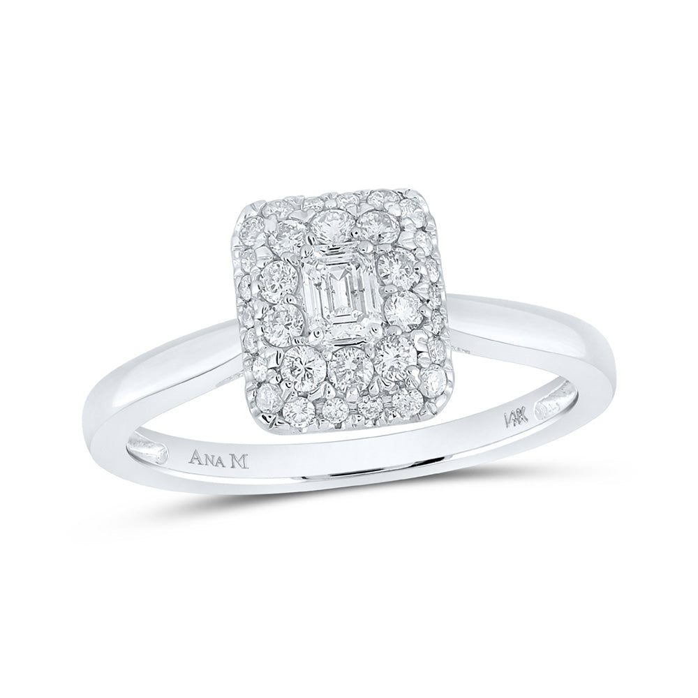 14kt White Gold Emerald Diamond Halo Bridal Wedding Engagement Ring 1/2 Cttw