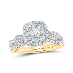 14kt Yellow Gold Round Diamond Halo Bridal Wedding Ring Band Set 1 Cttw